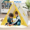 thumbnail image 5 of Kids Play Tent with Solid Wood Frame Holiday Birthday Gift  Toy for Boys  Girls-Yellow, 5 of 5
