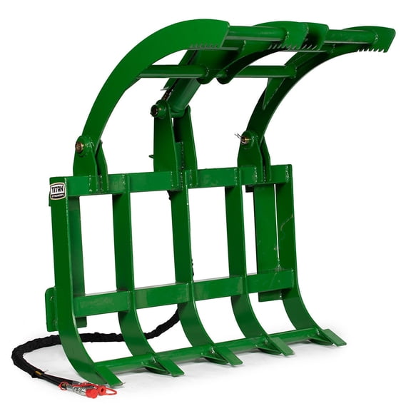 Titan Attachments 48” Light-Duty Single Cylinder Root Grapple Rake fits John Deere Tractors, Economy Series