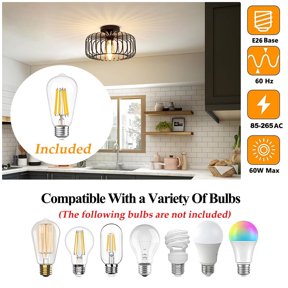 DONGPAI Modern Gold Flush Mount Light Fixture 11.8" Industrial Metal Cage Semi Flush Mount Ceiling Light for Hallway Living Room Kitchen Entryway Farmhouse (With Bulb)