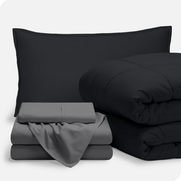Bare Home Juego de Cama de 5 Piezas en una Bolsa: Twin XL, Color Negro con Juego de Sábanas Grises