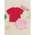 thumbnail image 6 of Aojekbee Baby Girls Summer Outfits Letter Print Short Sleeve T-Shirt and Heart Print Shorts Cute Headband Set 3 Piece Clothes, 6 of 10