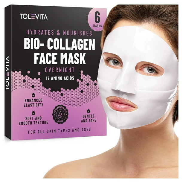 TOLEVITA Mascarilla facial de noche con biocolágeno – Mascarilla hidratante y nutritiva con 17 aminoácidos que mejora la elasticidad e hidrata, suaviza la piel, adecuada para todo tipo de piel, paquet