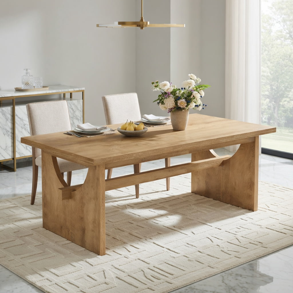 Hommoo 63 Inch Farmhouse Dining Table for 4-6 People, Rustic Rectangular Kitchen Table with Sturdy MDF Construction & Easy 30-Minute Assembly, Natural