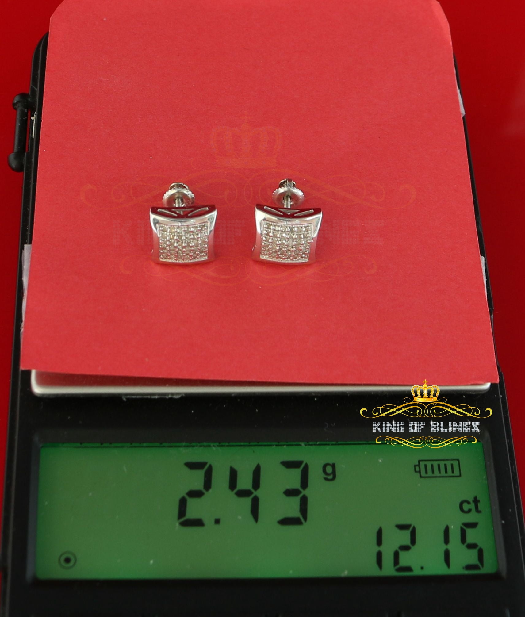 King of Bling's Aretes Para 925 Sterling White Silver 0.20ct Diamond Women & Men Stud Earrings