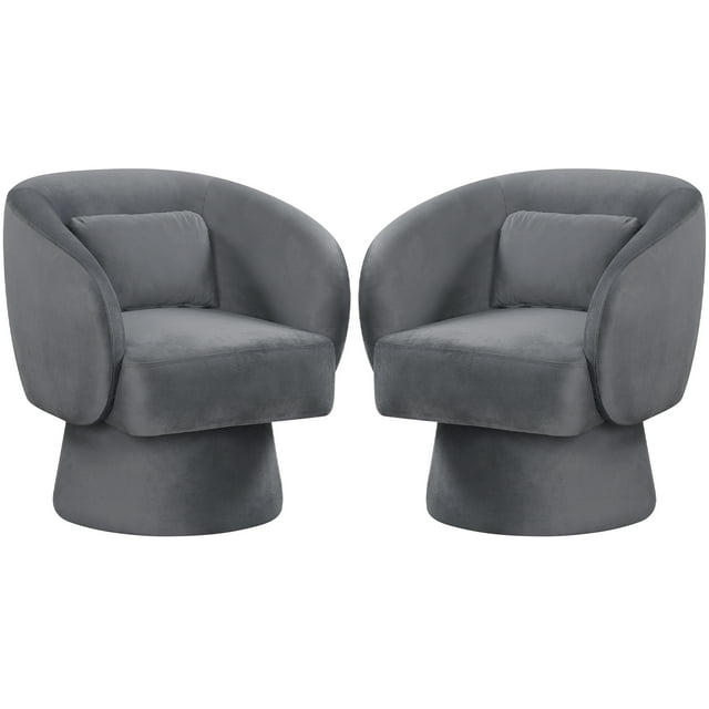Gymax 2PCS Swivel Accent Chair w/ Back Removable Lumbar Pillow 360 Degree Rotating Function Gray