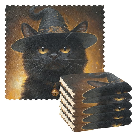 6 Pieces of Kitchen Towels 11x11Inch Kitchen Dish Cloths Kitchen Dish Towels Reuseable Cleaning Cloths Magic Black Cat