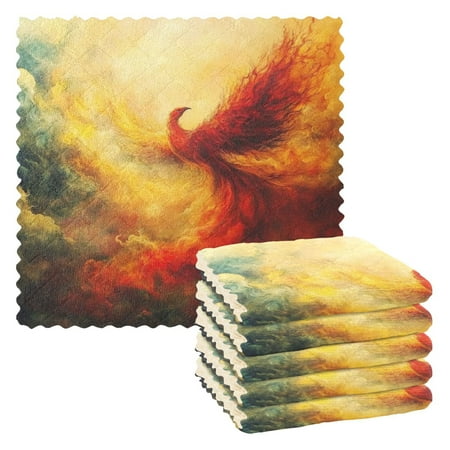 

WOBOGO Fire Phoenix Patterns Kitchen Towels 6pcs Ultra Soft Absorbent Quick Drying Dish Cloths 11×11inch