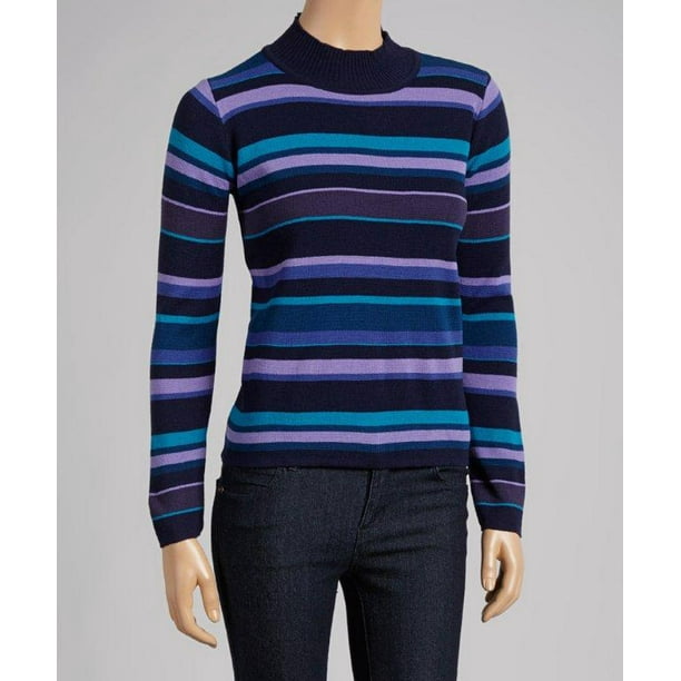 Rafael Collection - Purple And Blue Navy Stripe Mock Neck Sweater ...