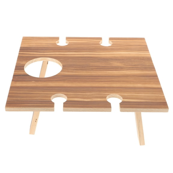 Wooden Outdoor Folding Picnic Table with Built-in Cup Holders Portable Wood Wine Table for Camping and Backyard