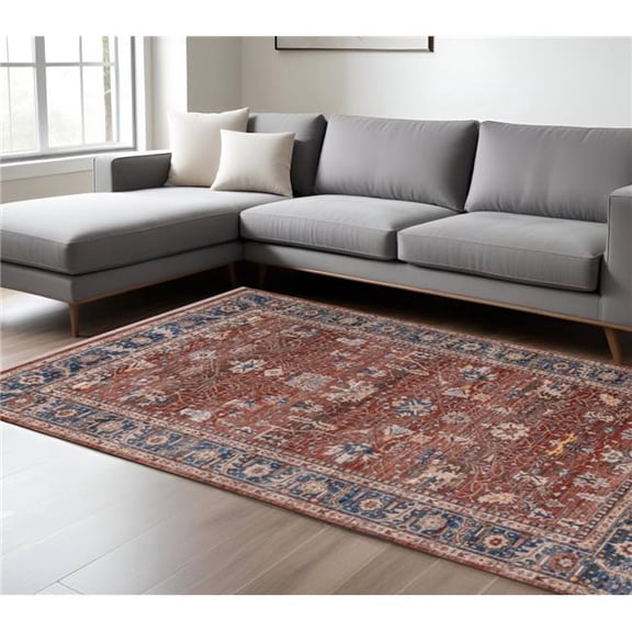 HomeRoots 570925 9 x 13 ft. Red Beige & Blue Oriental Rectangle Area Rug with Fringe