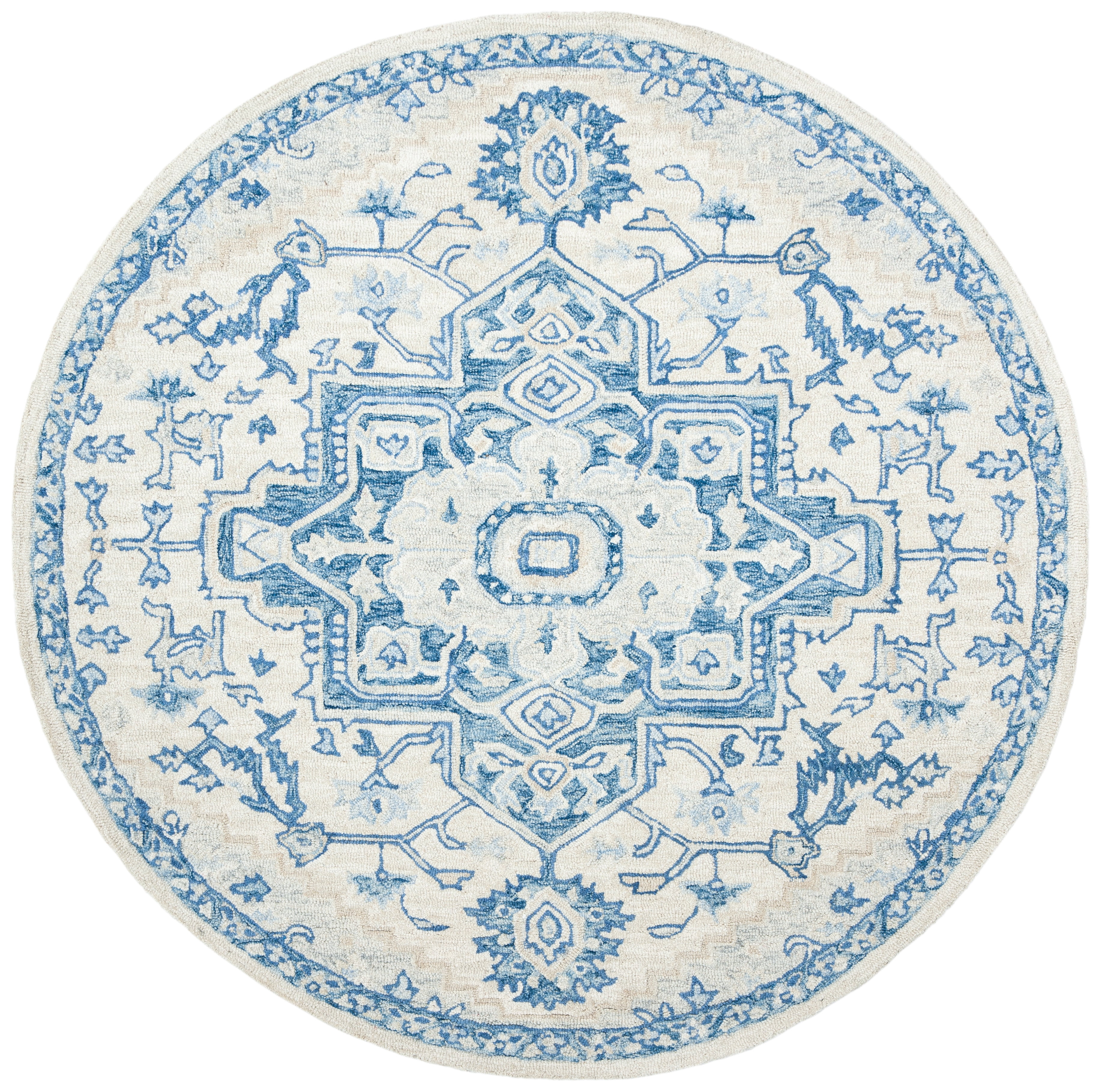 Safavieh Micro-Loop Braylon Floral Area Rug, Ivory/Blue, 9' x 9' Round