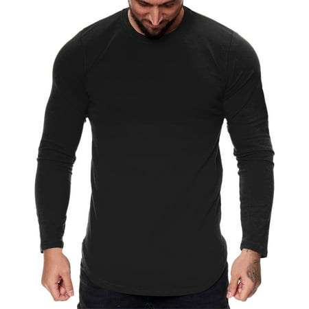 

Dtydtpe Mens Fashion Casual Sports Fitness Outdoor Curved Hem Solid Color Round Neck T Shirt Long Sleeve Top Long Sleeves Shirts for Men Long Sleeve under Scrub S T Shirts Men Mens Extra Long Sle