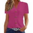 thumbnail image 2 of Womens Tops Summer Hollow Out Eyelet Tunic Dressy Short Sleeve Shirts Button V Neck T Shirts Casual Trendy Loose Fit Tees Blouses Going Out Tops, 2 of 4