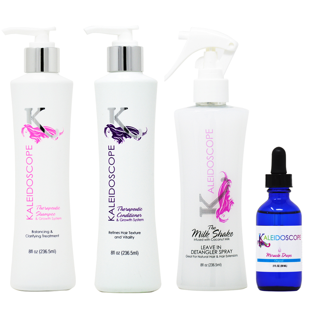 Kaleidoscope Therapeutic Shampoo + Conditioner + Leave in 8oz + Drops