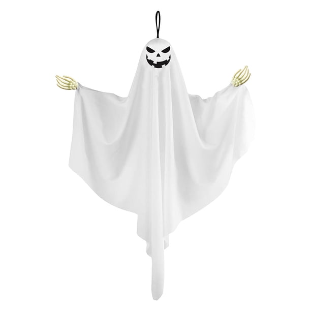 Adorno colgante de fantasmas de Halloween | Diseño de huesos de mano espeluznantes | Expresiones Aterradoras y Adorables | Tela y plástico | Fácil de colgar | Decoración interior exterior