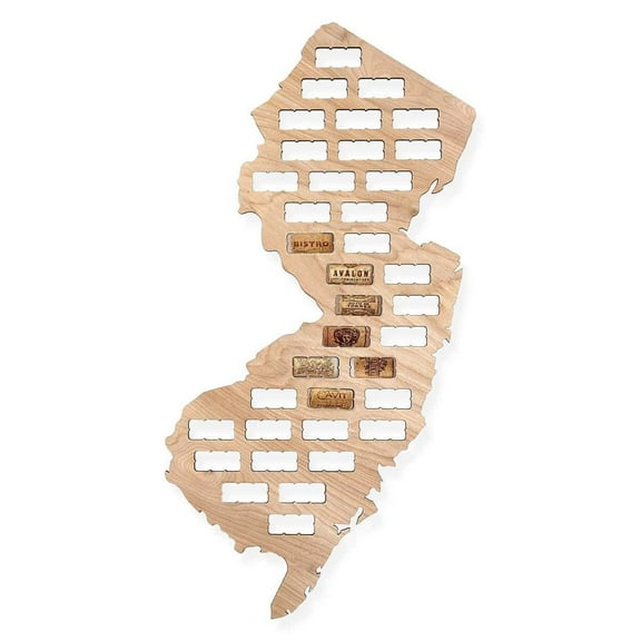 Torched New Jersey State Cork Hold Map Wall Mount Decor 24"x18"x0.25" Beige