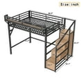 thumbnail image 5 of Full Size Loft Bed with Storage Stairs, Shelves and Built-in Wardrobe, Metal Loft Bed Frame with USB Ports and LED Lights, Noise-reduced Design, Black, 5 of 13