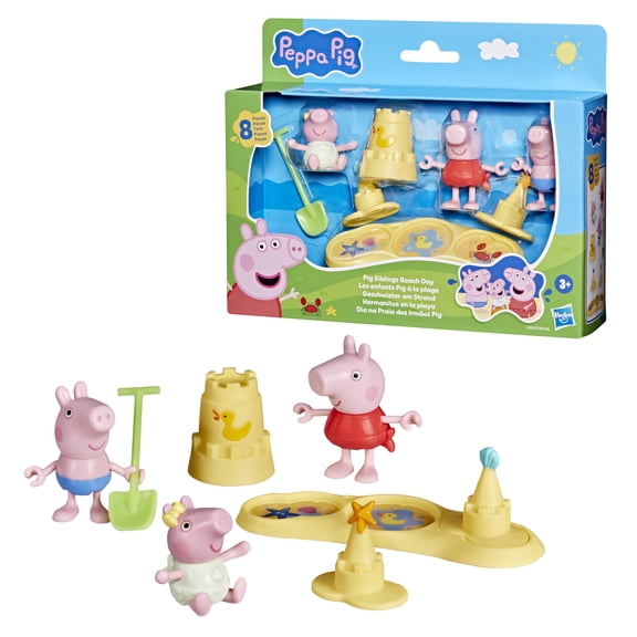 Peppa Pig Toys Pig Siblings Beach Day Playset, Preschool Toys for Girls and Boys 3 