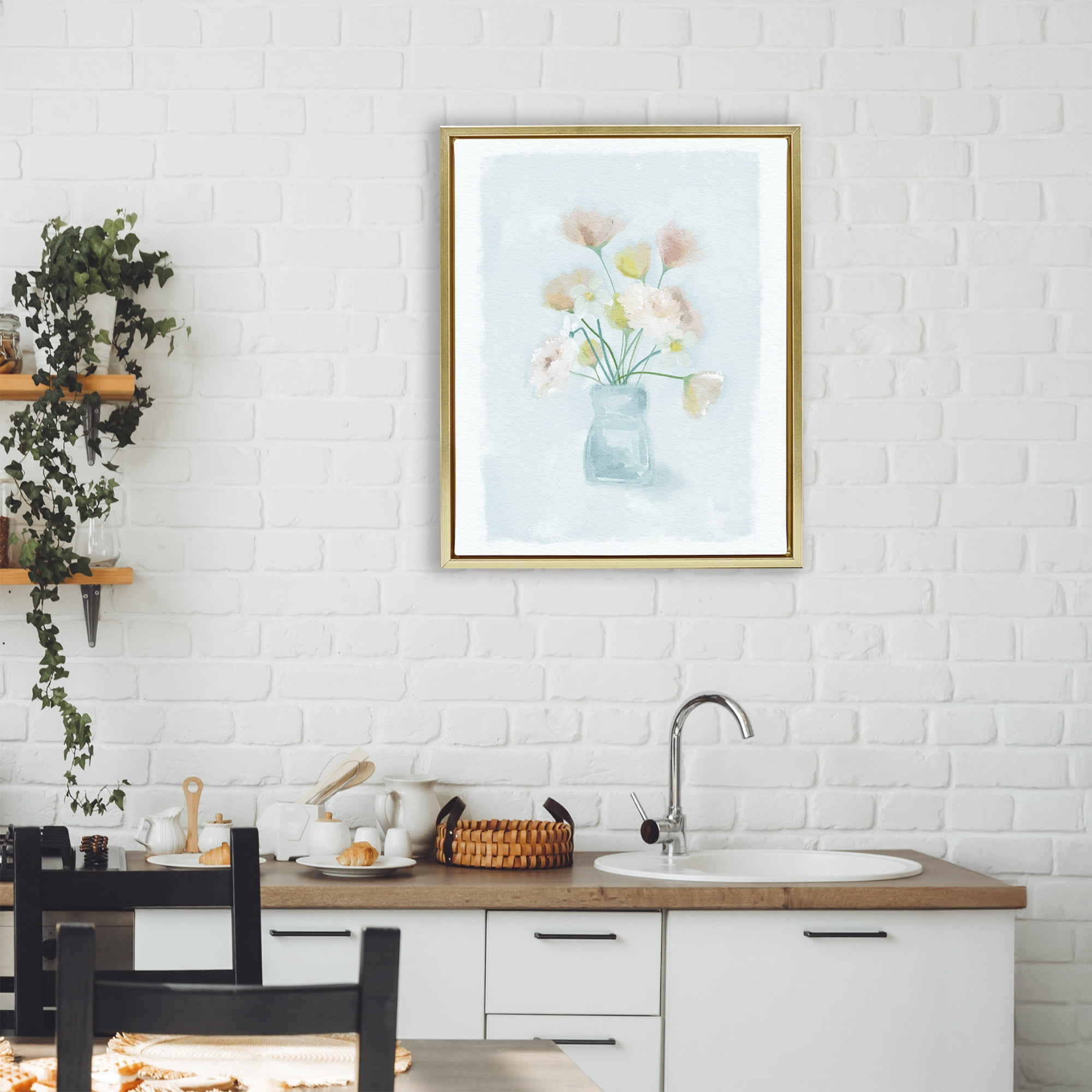 Stupell Industries Pretty Florals in Vase Gold Framed Floater Canvas Wall Art, design by Leah Straatsma