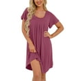 thumbnail image 2 of JWD Womens Nightgown Short Sleeves Sleepwear Soft Loose Sleepshirt Scoopneck Pleated Nightshirt Loungewear, 2 of 5