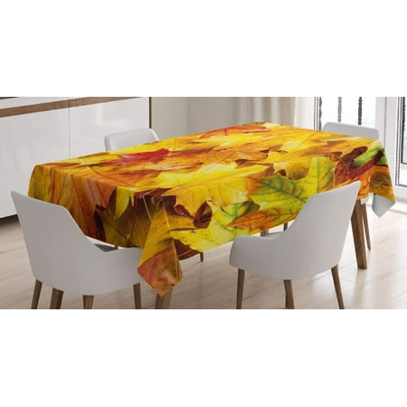 

Fall Tablecloth Wet Fall Leaves in Rainy Weather Maple Tree Nature in November Change of Seasons Theme Dining Room Kitchen Rectangular Table Cover 60 X 84 Pale Orange