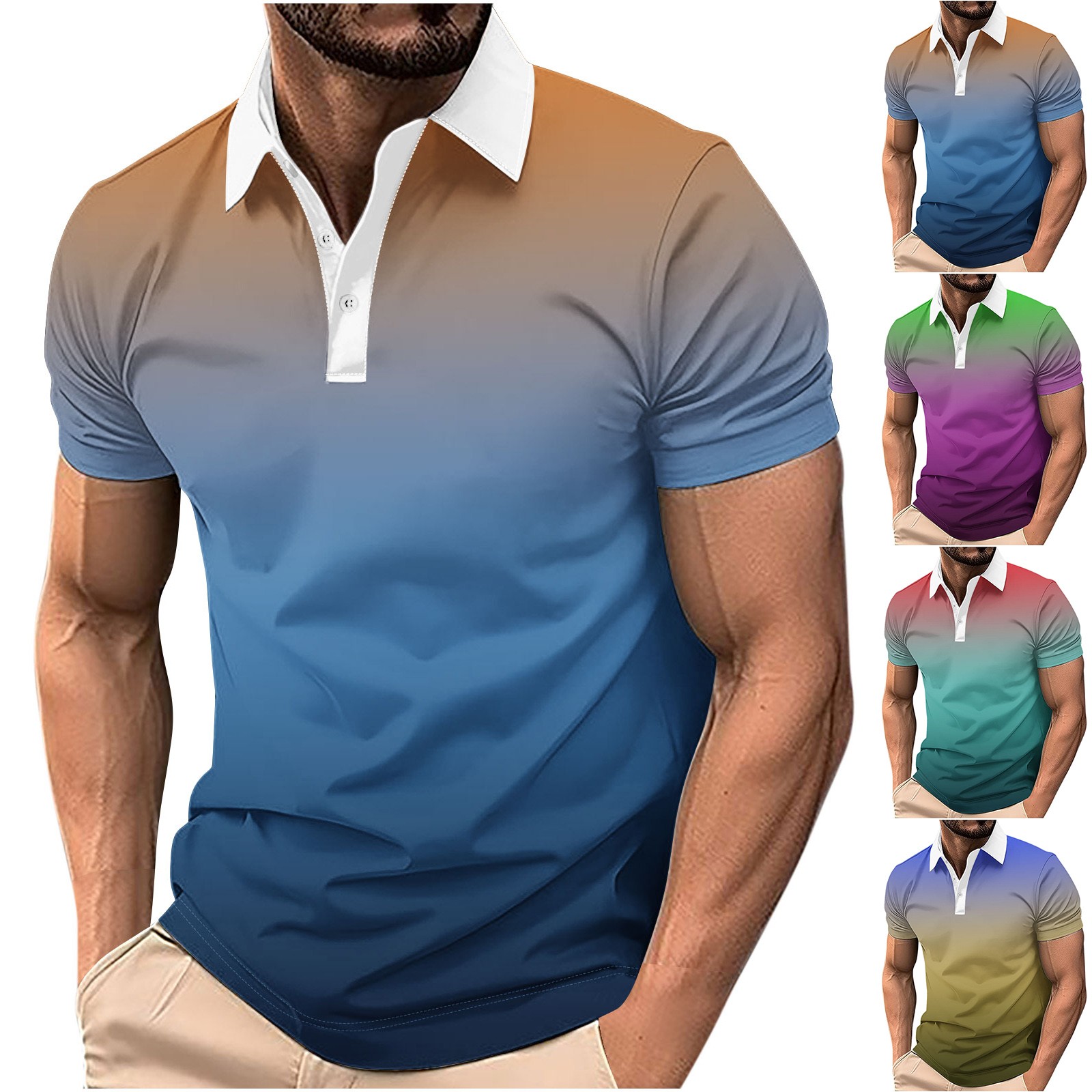 Xunlbb Mens Shirt Men'S Clothing Under $10 Men's Gradient Printed Top Casual Short Sleeved Lapel Top/shirt, S-5XL