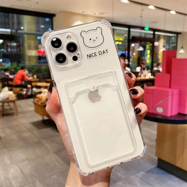 Cute Bear Cartoon Rabbit Shockproof Phone Case For iPhone 11 12 13 14 15 Pro Max XS X 7 8 Plus Soft Wallet Cover Card Holder ZR