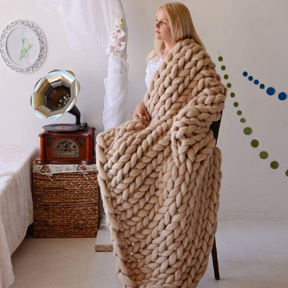 Luxury Chunky Knit Throw Blanket Super Soft Warm Cozy Chenille Bulky Blankets 
