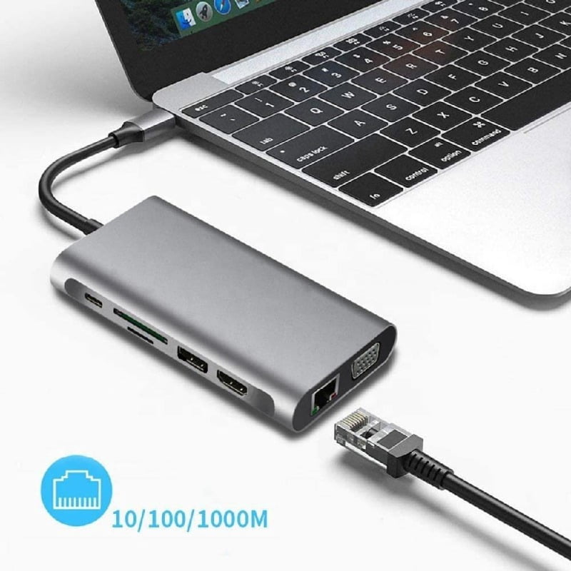 USB C Hub, 12-in-1 USB C Hub Multiport Adapter, with 4K HD, USB-C and 5-Slot USB 3.0 5Gbps Data Transfer Port, SD/TF Card Reader,1Gbps Ethernet RJ45 Hub with DC 3.5Audio
