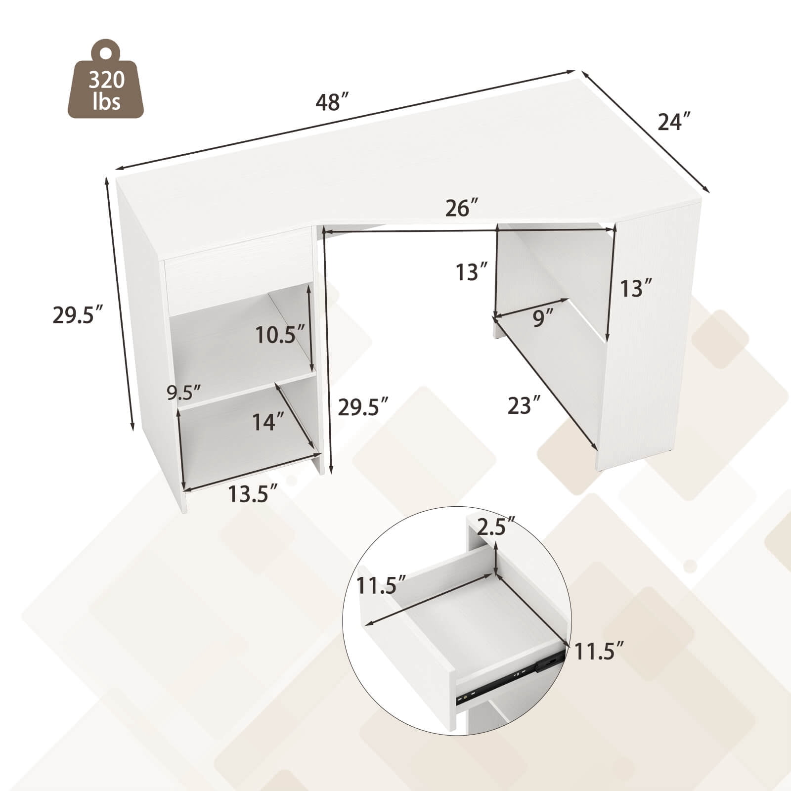 Costway L Shaped Computer Desk with Drawer & Storage Shelves for Home Office Workstation