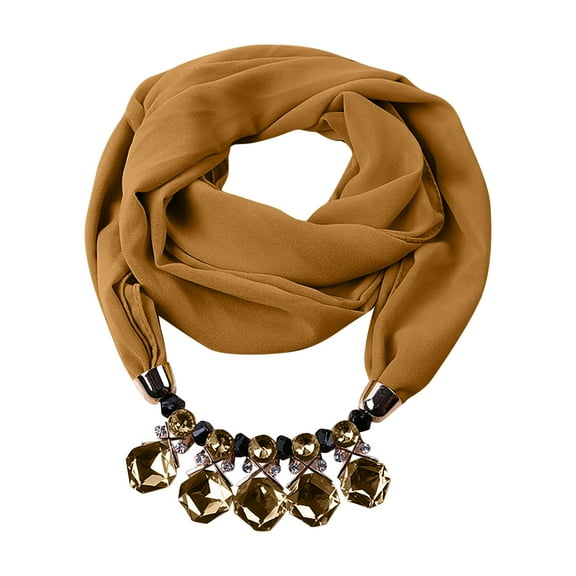 UTSJKR Womens Fashion Neckerchief Ring Scarf Necklaces Beads Solid Color Jewelry Shawl Chiffon Infinity Scarfs Coffee