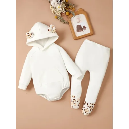 

Infant Baby Girls Bodysuit & Pantyhose Set With Leopard Print For Fall Winter New
