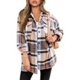 thumbnail image 1 of XINQIHANG Womens Casual Plaid Shacket Button Down Long Sleeve Shirt, 1 of 5