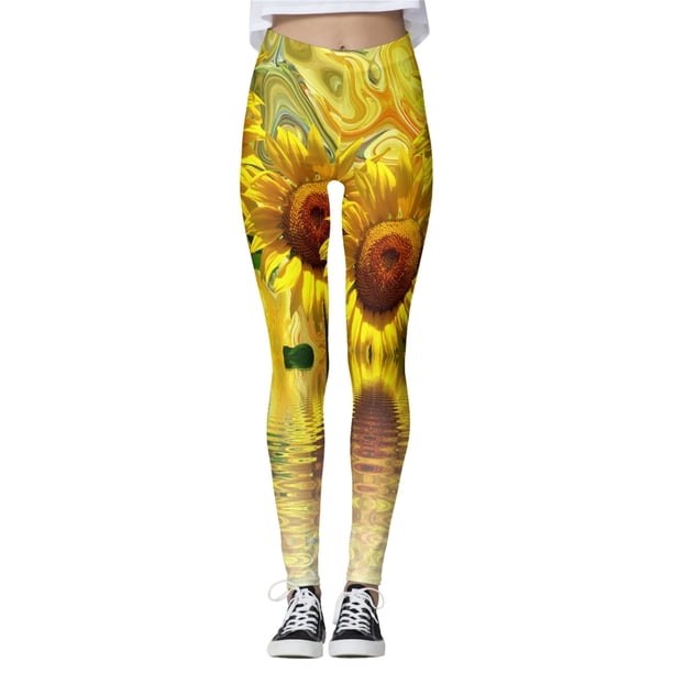 Gibobby Leggings para mujer Mallas informales con estampado de girasol para mujer, mallas deportivas de Yoga con Control para mujer, mallas de talle(Naranja,CH)