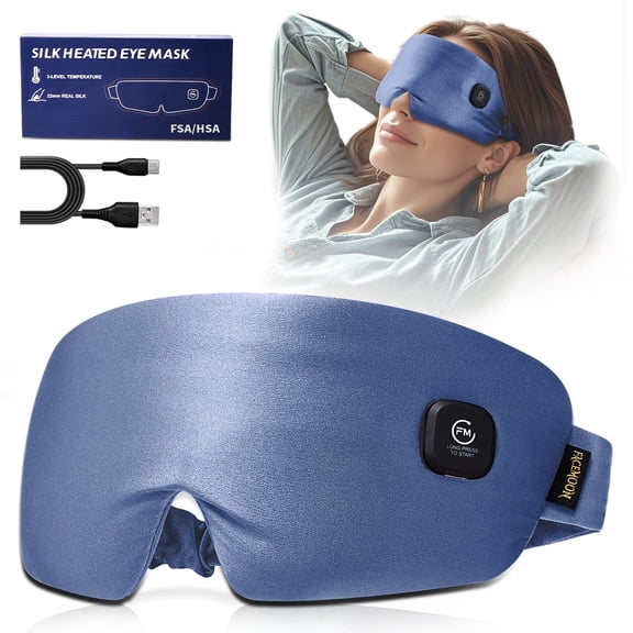 100% Pure Silk Heated Eye Mask for Dry Eyes, Warm Eye Compress Moist Heat, Eye Heating Pad for Stye Care, Tired Eyes, Eye Strain, Rechargeable Sleep Mask, Washable, Light Blocking