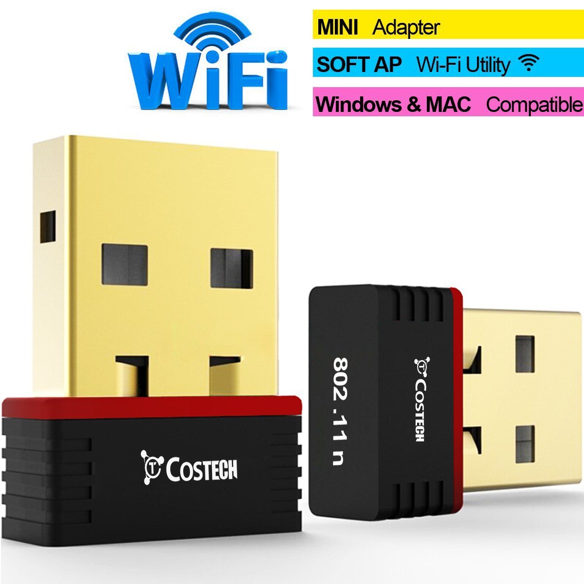 Costech WiFi Mini USB Adapter, Gold Plated Dongle WirelessN Nano 802