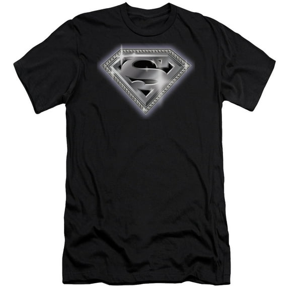 Superman Bling Shield Premium Adult Slim Fit 30/1 T-Shirt Black