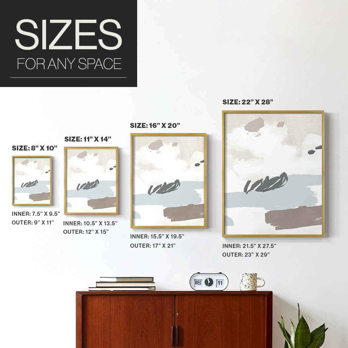 Neutral Wash II Framed Print in Gold Solid Wood Framed Print No Nail Hanging