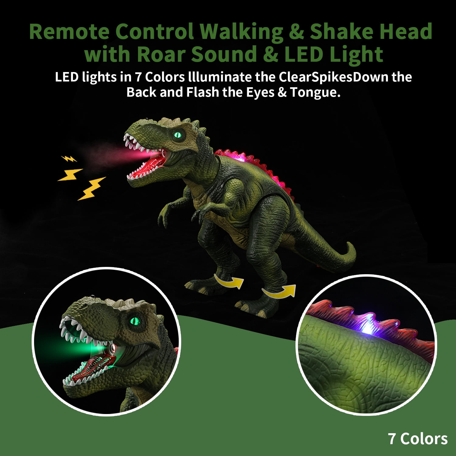 Anpro Remote Control Dinosaur Toy for Kids, Big T-Rex with Light up & Spray, Roar Walking Dinosaur Toy Gift for Age 3+ Toddlers Boys Girls, Green