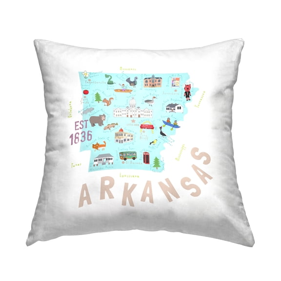 Stupell Industries Casual Arkansas Landmarks Map Square Decorative Printed Throw Pillow, 18 x 18,