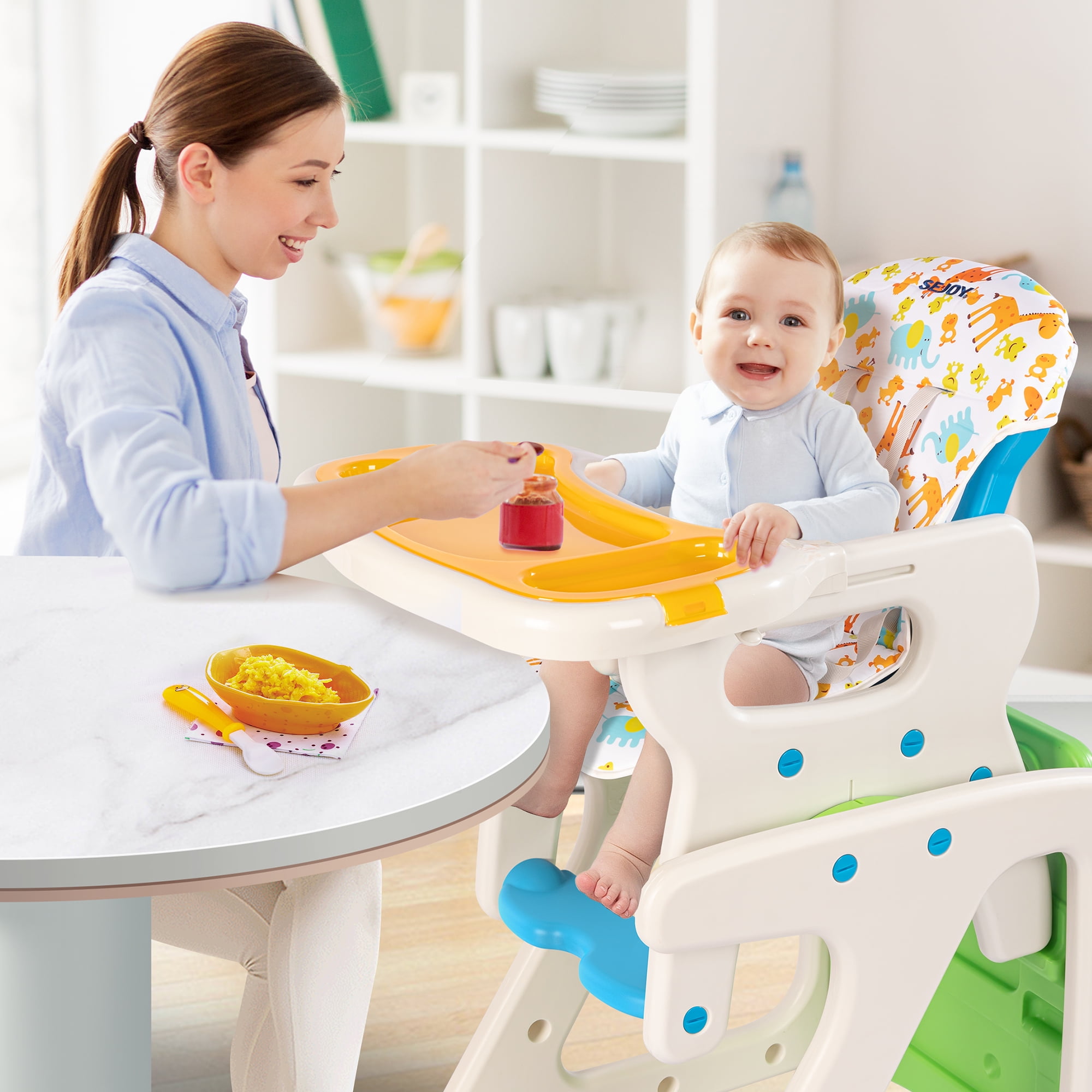 Nyeekoy 3-in-1 Convertible Toddler Highchair Table Booster Seat with  Feeding Tray, Blue TH17K0217 - The Home Depot