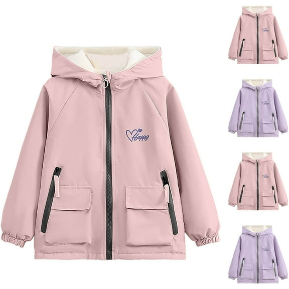 ATOGUTA Cute Jackets for Girls Lightweight Waterproof Hooded Fleece Lined Raincoat Windbreakers for Kids Size 4T-15, Pink