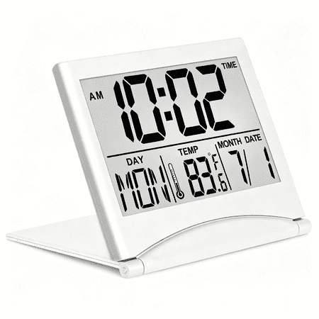 DESIGNICE Digital Travel Alarm Clock Foldable Calendar Temperature Timer Lcd Clock with Snooze Mode