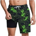 thumbnail image 2 of Aobny Board Shorts Men Hawaiian with Liner Clothes Slim Casual Big & Tall Men Clothes,Green,S, 2 of 6