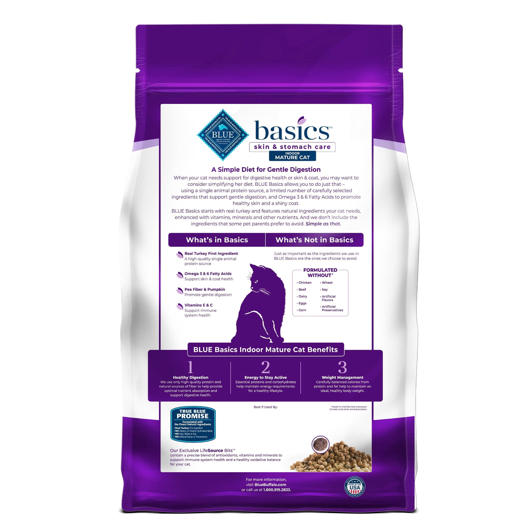 Blue Buffalo Basics Mature Dry Cat Food, Skin & Stomach Care, Turkey, Chicken Free, 5lb