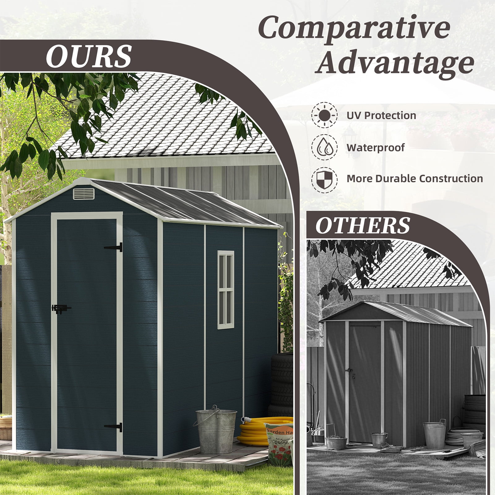4x8 FT Resin Outdoor Storage Shed, Waterproof Plastic Garden Shed, Large Storage Space, Lockable Doors & Windows, Plastic Tool Shed, 12mm Thick PP Board (4X8 FT)