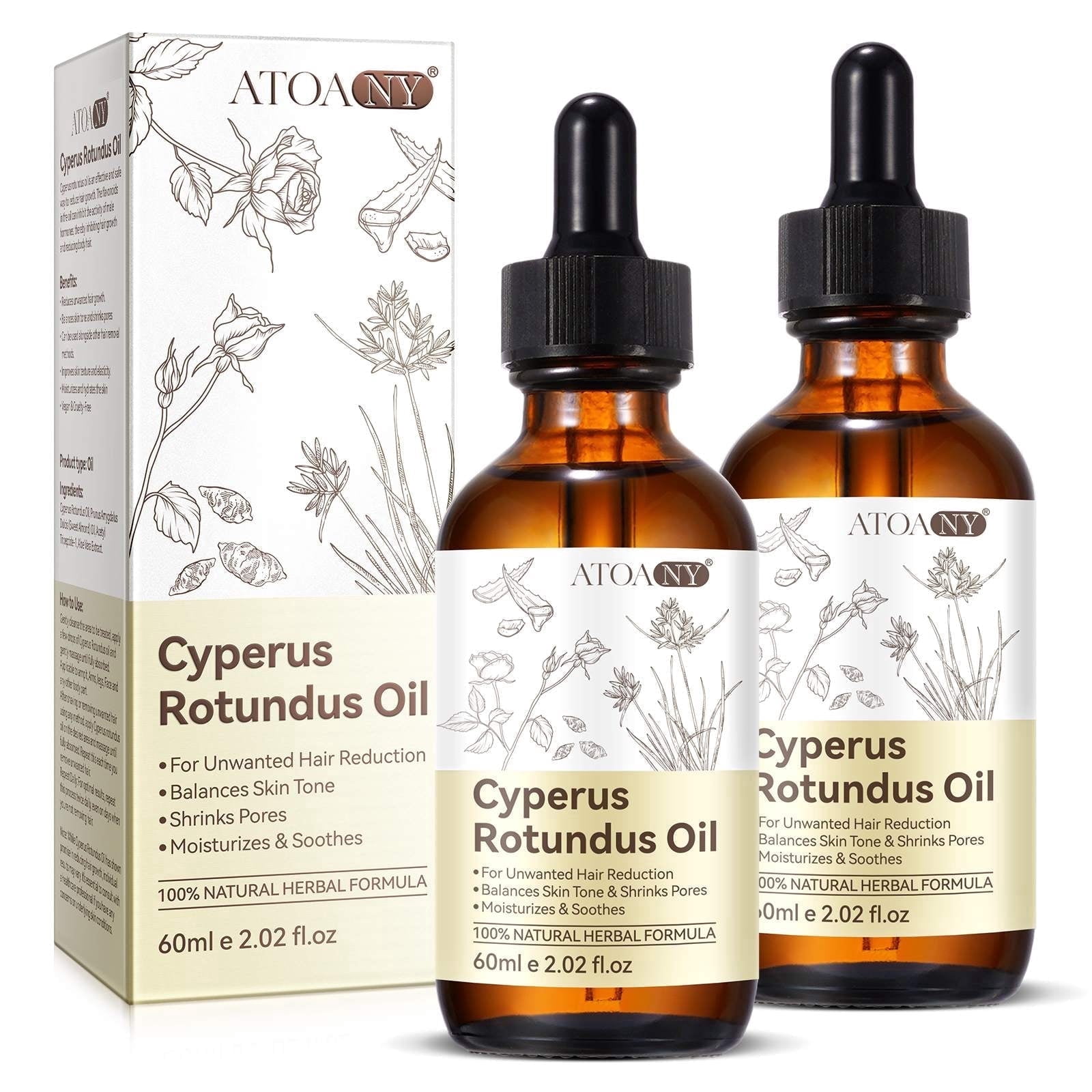 Cyperus Rotundus Oil for Unwanted Hair Care, Natural Body Oil, Moisturizing & Skin Smoothing, Suitable for Face, Arms & Legs, Vegan Formula - 2Pack