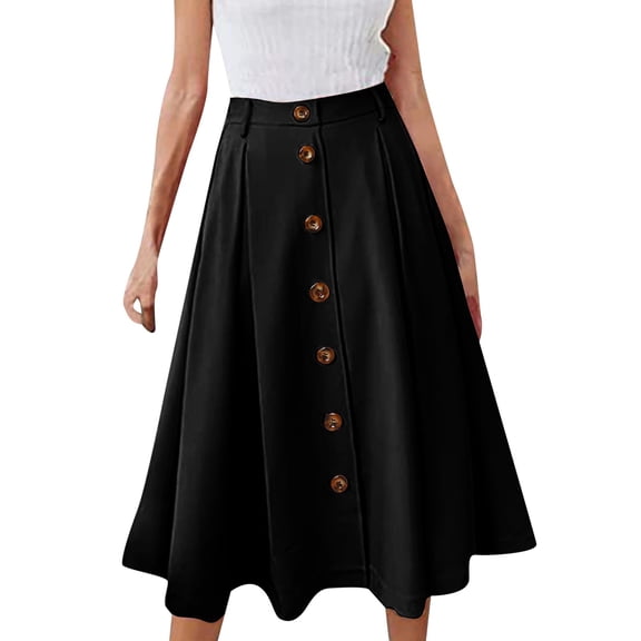 Bibifish Womens Pleated Skirts Button Front Pleated High Waist Mid-Length A Line Skirts Button Zipper Daily Casual Street Trendy Skirts
