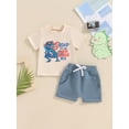 thumbnail image 3 of Aojekbee Baby Boy 4th of July Outfit Dinosaur Letter Print Short Sleeve T-Shirt with Shorts for Independence Day, 3 of 10