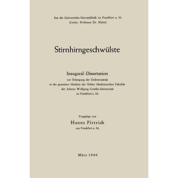 Stirnhirngeschwülste: Inaugural-Dissertation, (Paperback)
